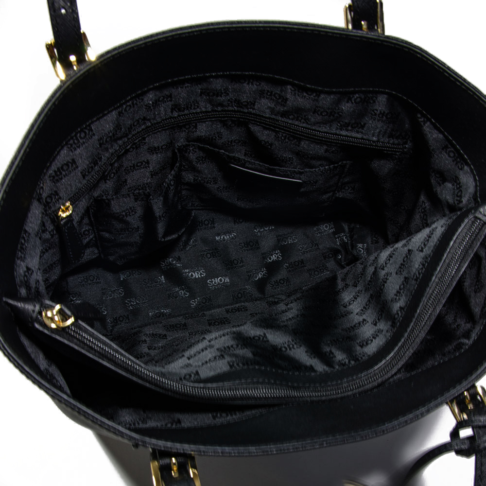Michael Kors Jet Set Large Saffiano Leather Snap Pocket Tote Black # 35S6GTTT3L